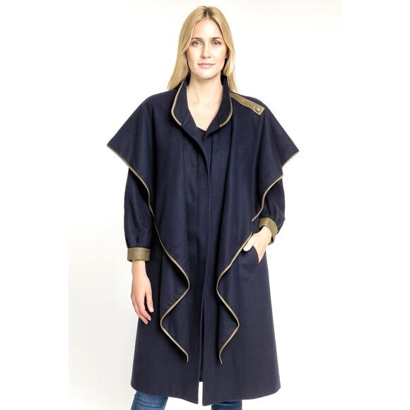 Admont Vintage Heavy Coat Women’s 38 US M Austrian Wool Alpaca Navy Green Trim - Picture 1 of 10